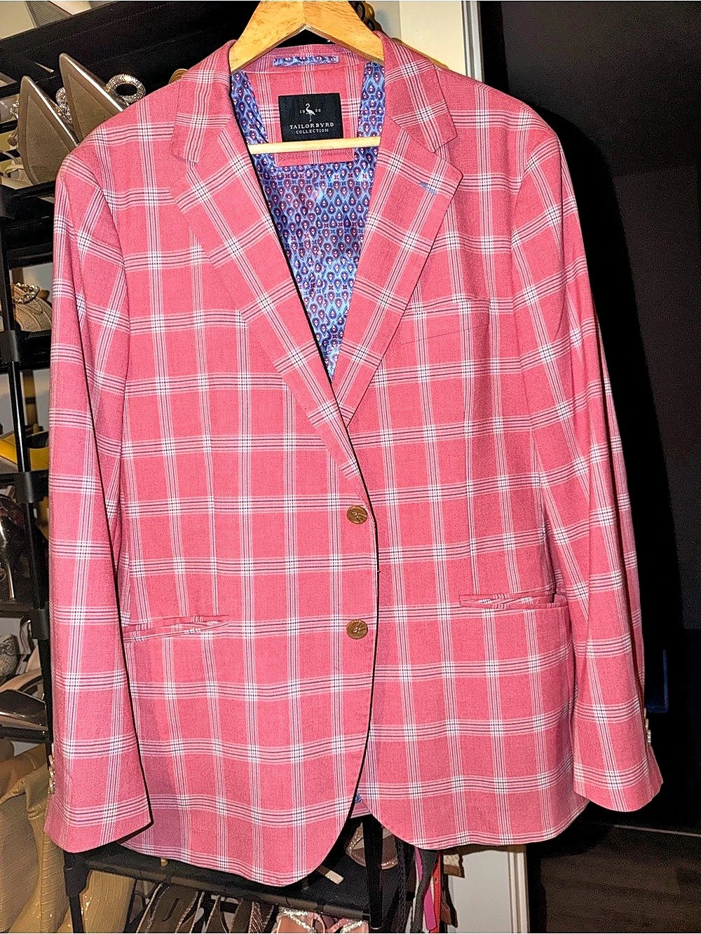 TailorByrd Pink Plaid Sport Coat Pink & Blue Plaid Sport Coat 2XL